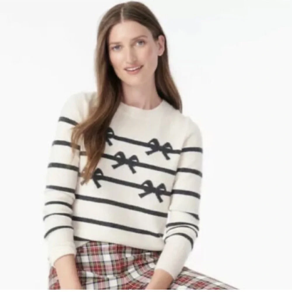 J.Crew cashmere sweater with stripe/bow pattern